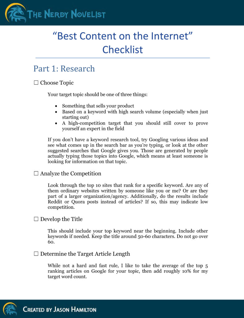 cover of the blogging for authors checklist